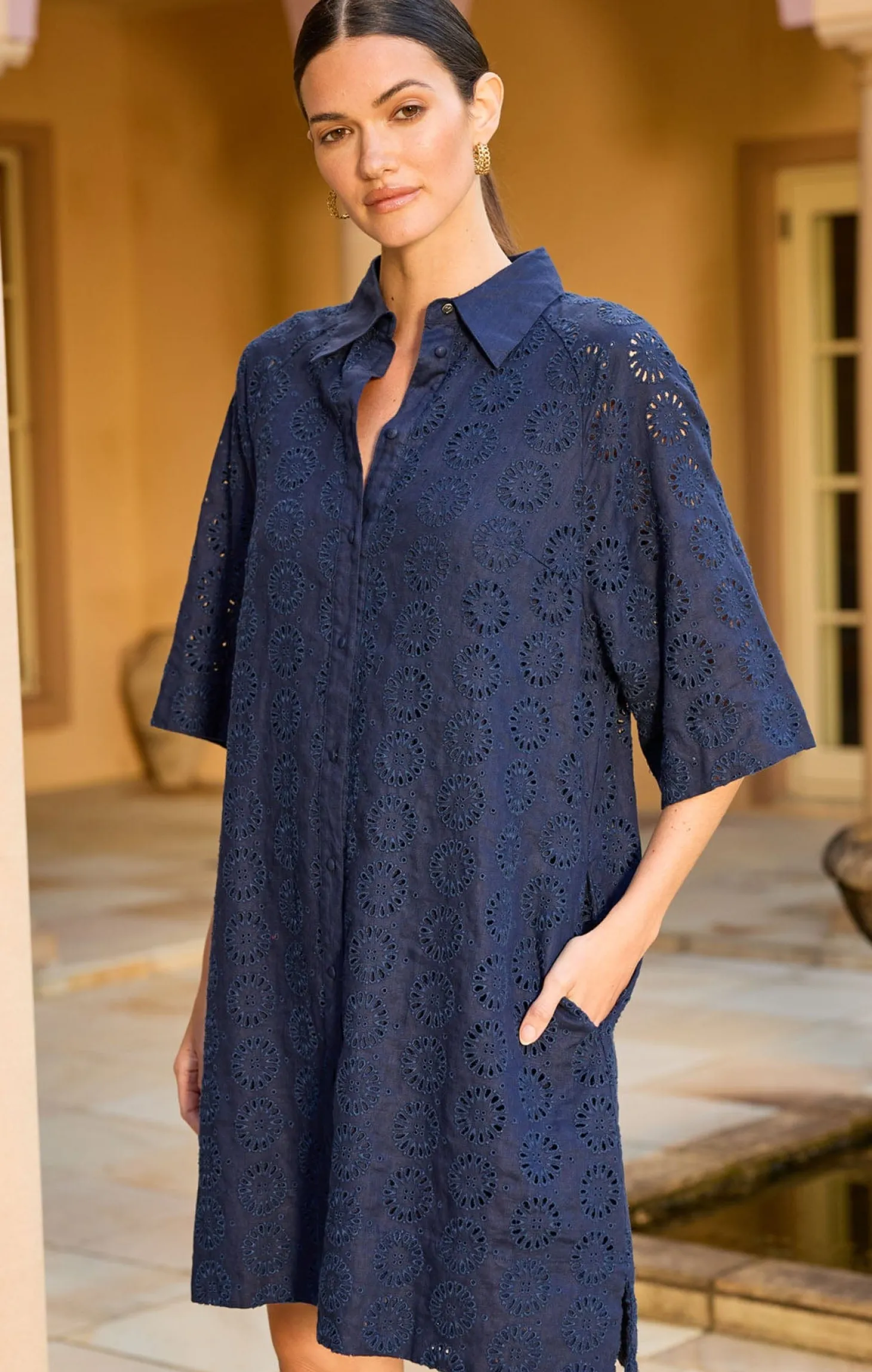 AURIENNE BROIDERY DRESS IN NAVY