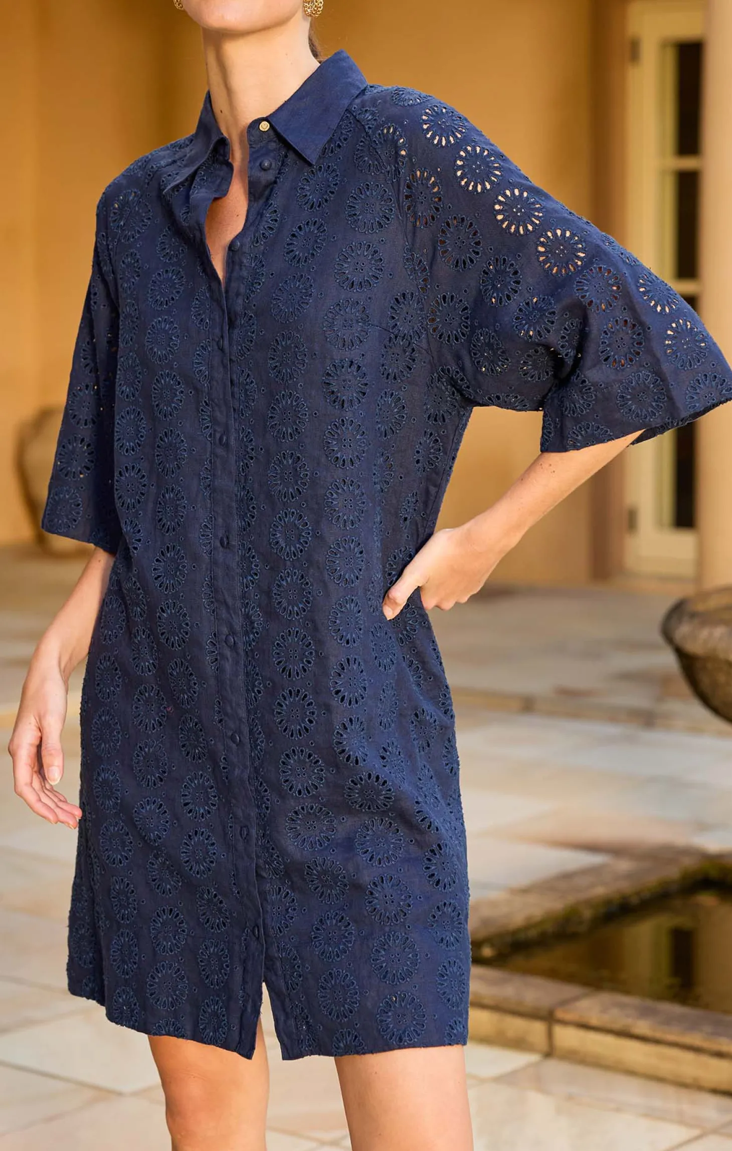AURIENNE BROIDERY DRESS IN NAVY