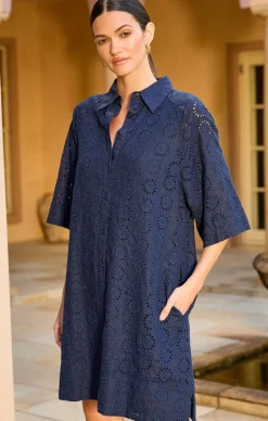 AURIENNE BROIDERY DRESS IN NAVY