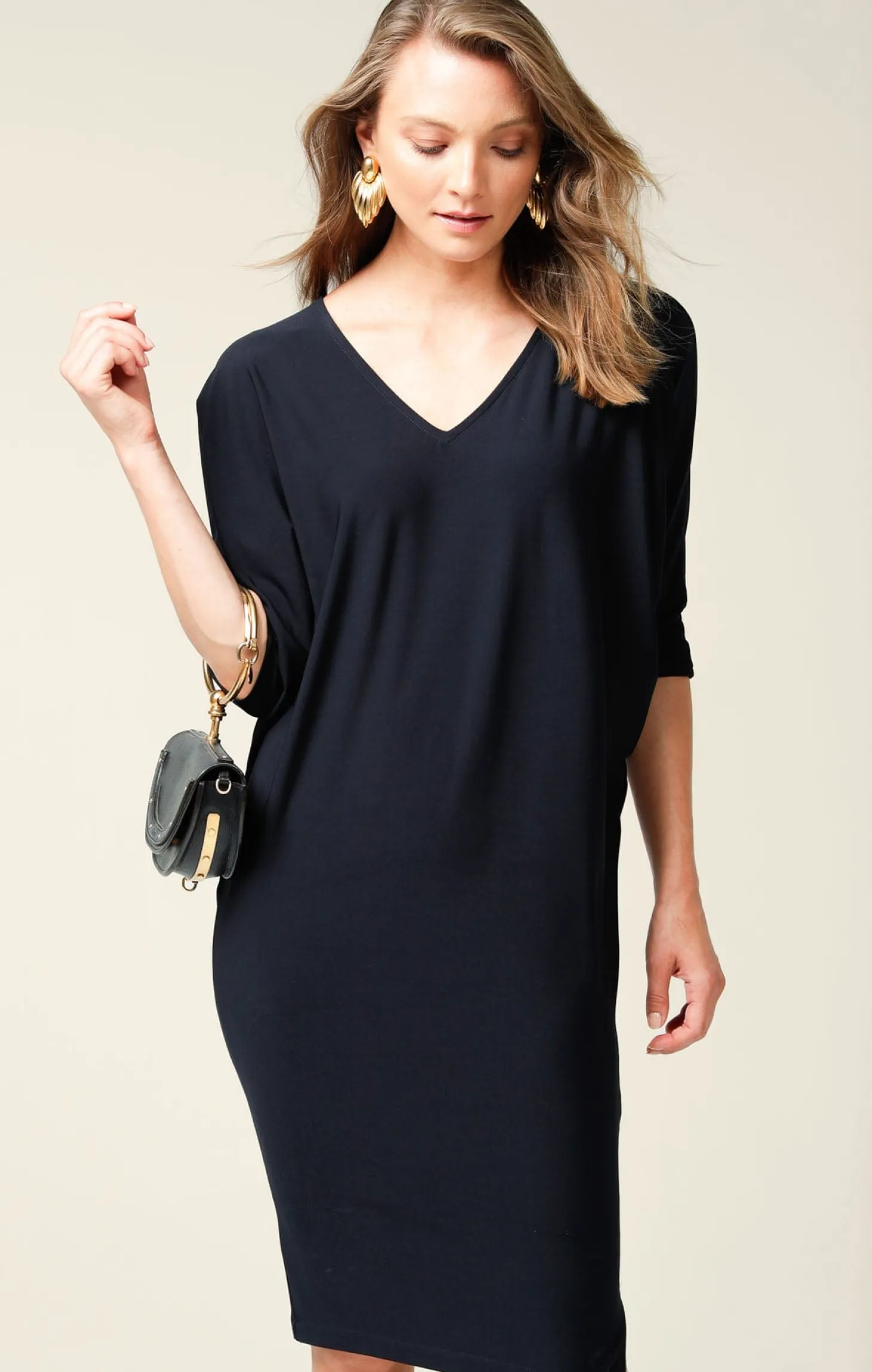 BATWING DRESS IN NAVY