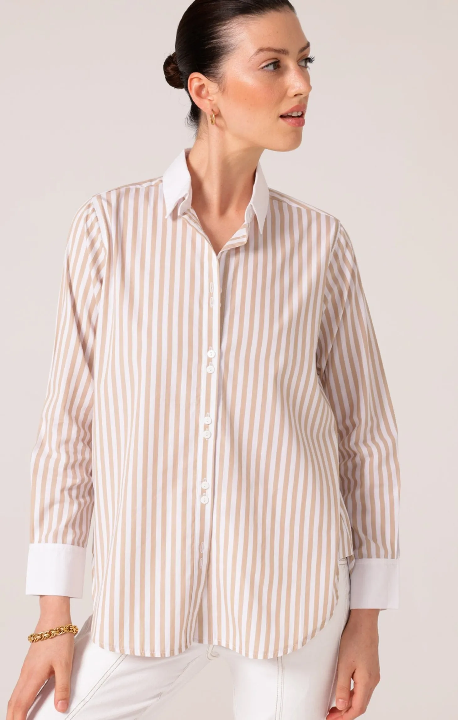 BIANCA STRIPE SHIRT IN STONE