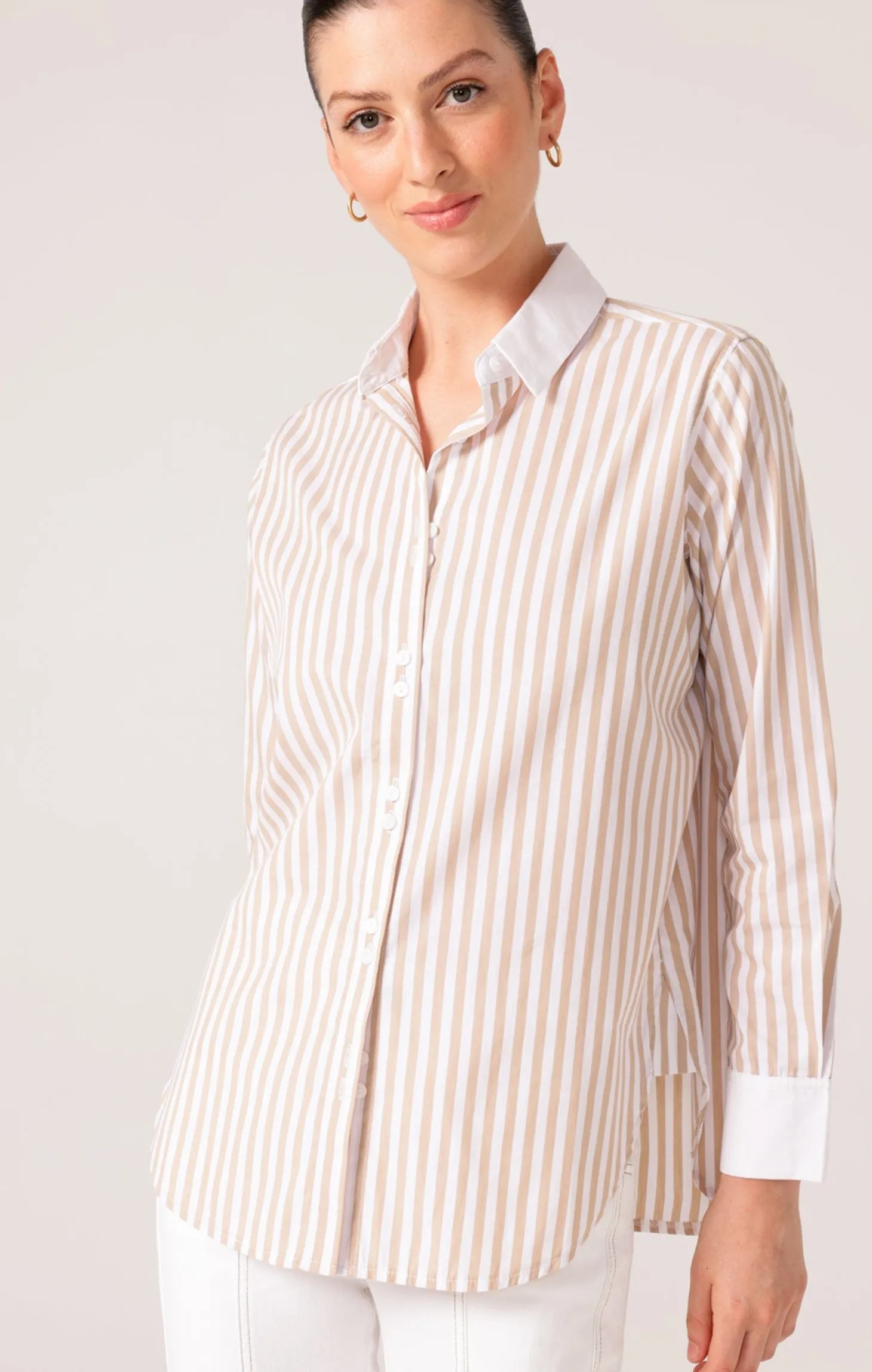 BIANCA STRIPE SHIRT IN STONE