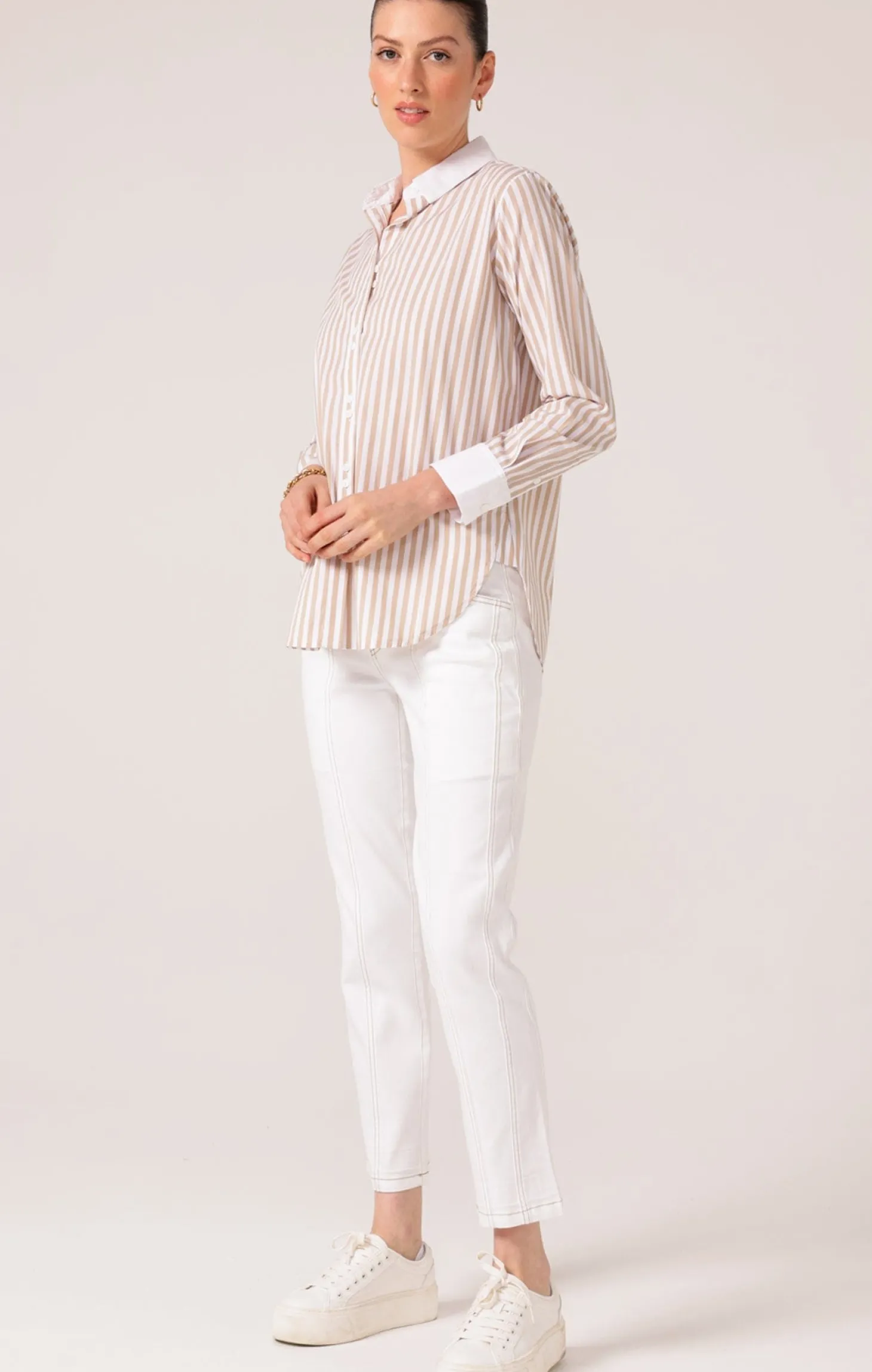 BIANCA STRIPE SHIRT IN STONE
