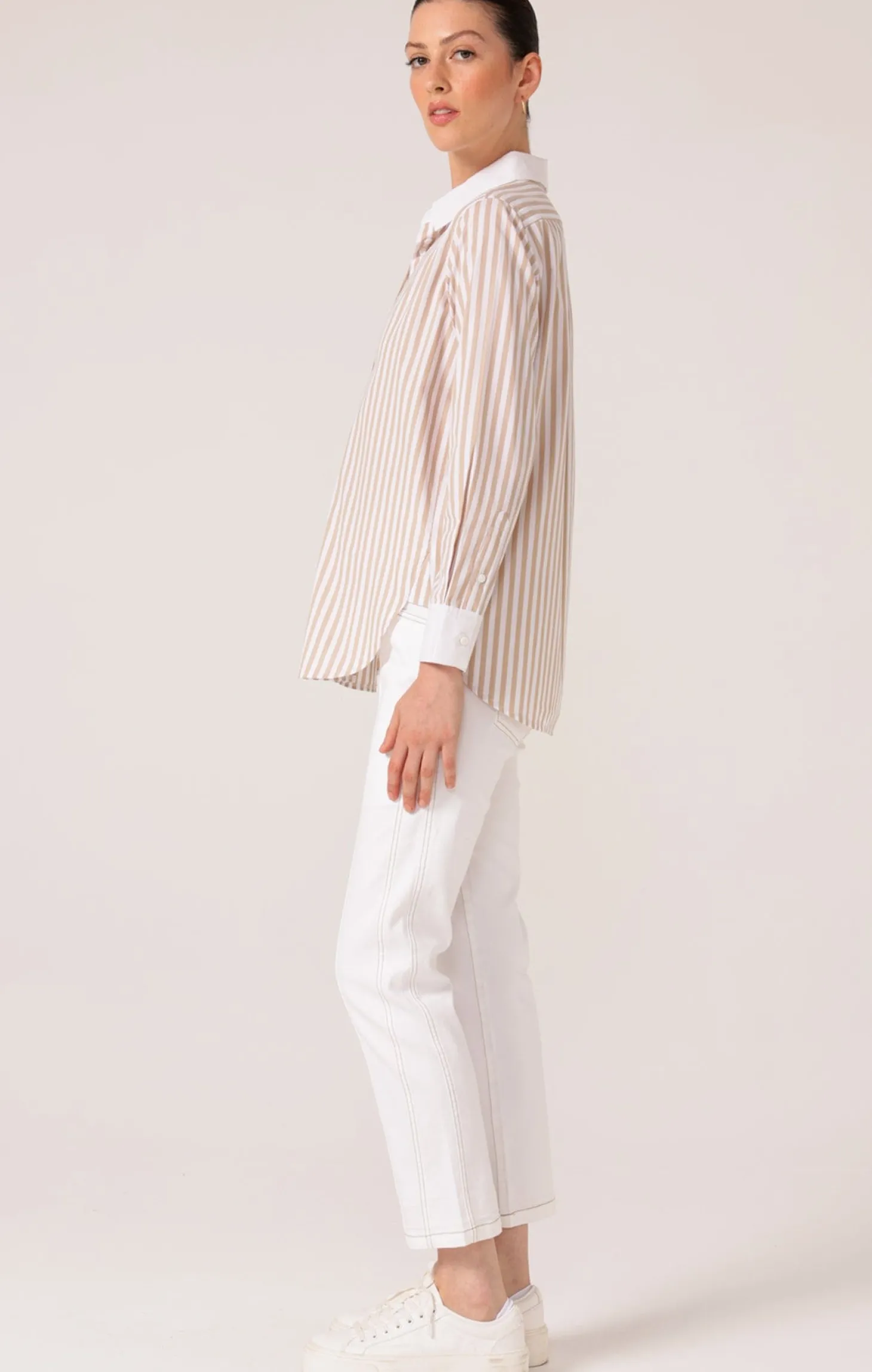BIANCA STRIPE SHIRT IN STONE