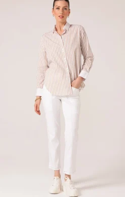 BIANCA STRIPE SHIRT IN STONE