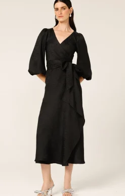 CHATEAU WRAP DRESS IN BLACK