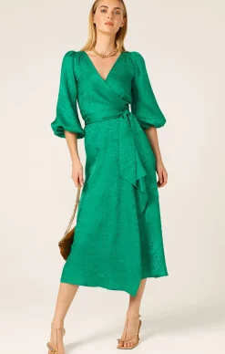 CHATEAU WRAP DRESS IN EMERALD