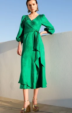 CHATEAU WRAP DRESS IN EMERALD