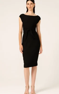 CHECKER COWL DRESS IN BLACK