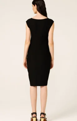 CHECKER COWL DRESS IN BLACK