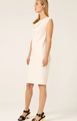 CHECKER COWL DRESS IN OATMEAL