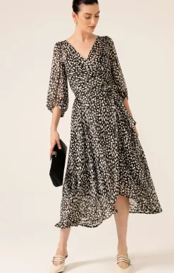CLOUDLAND WRAP DRESS IN BLACK WHITE SPOT