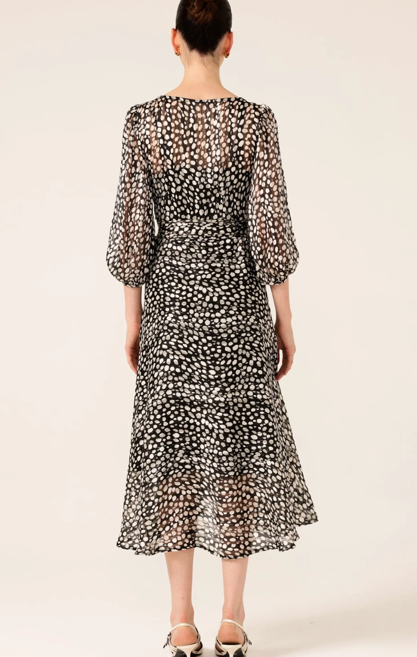 CLOUDLAND WRAP DRESS IN BLACK WHITE SPOT