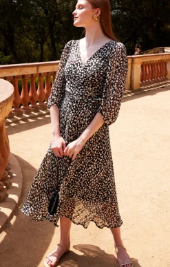 CLOUDLAND WRAP DRESS IN BLACK WHITE SPOT