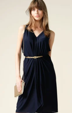 COLUMN DRAPE DRESS IN NAVY