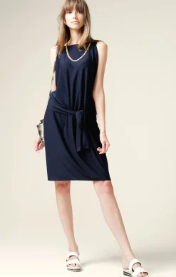 COLUMN DRAPE DRESS IN NAVY