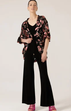 COURTESAN KIMONO IN BLACK PINK FLORAL