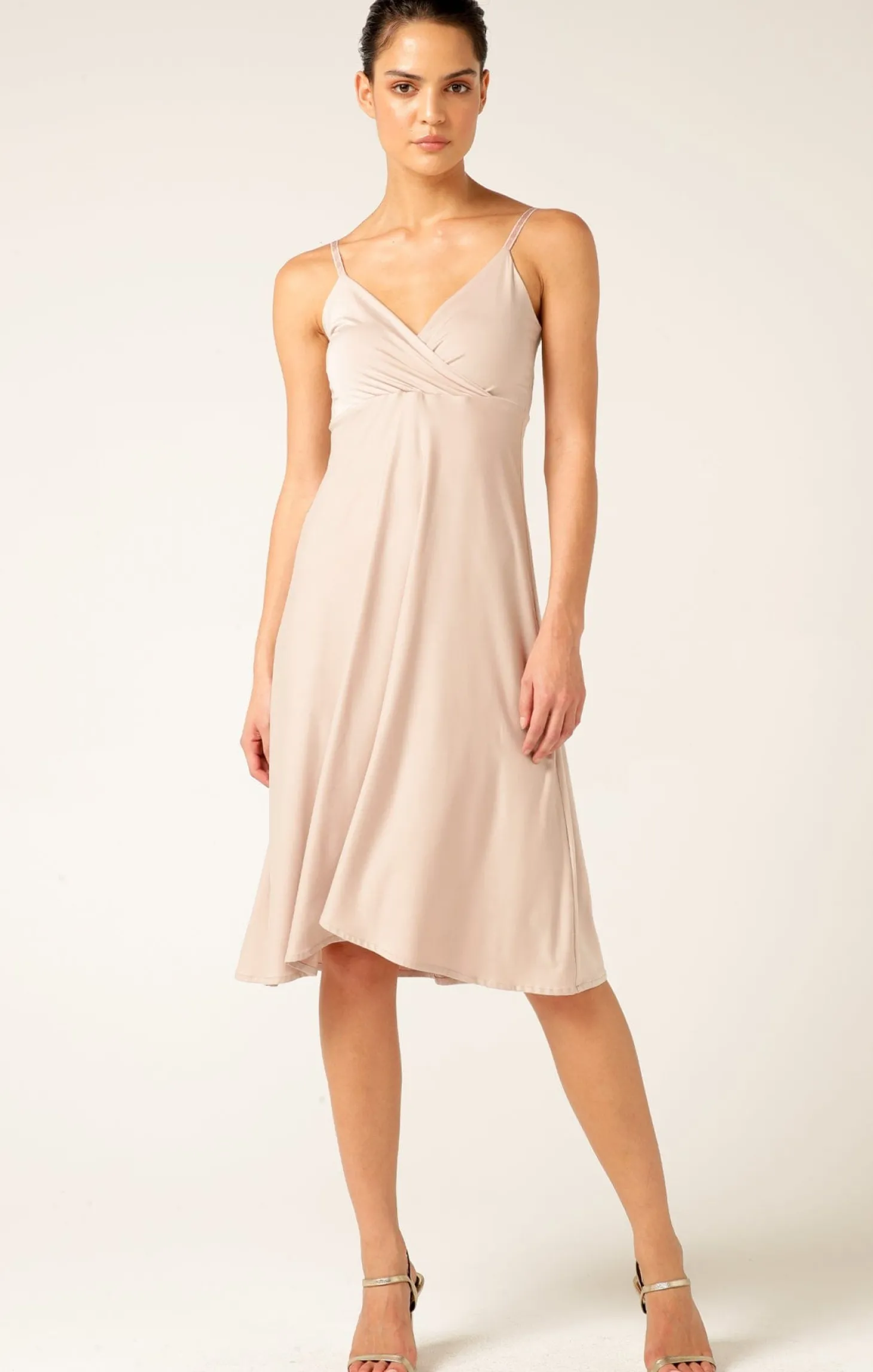 CROSS OVER SLIP DRESS IN NUDE