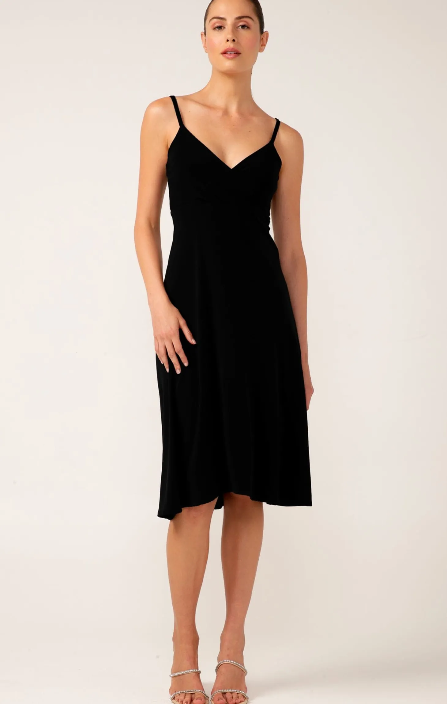 CROSS OVER SLIP DRESS IN BLACK