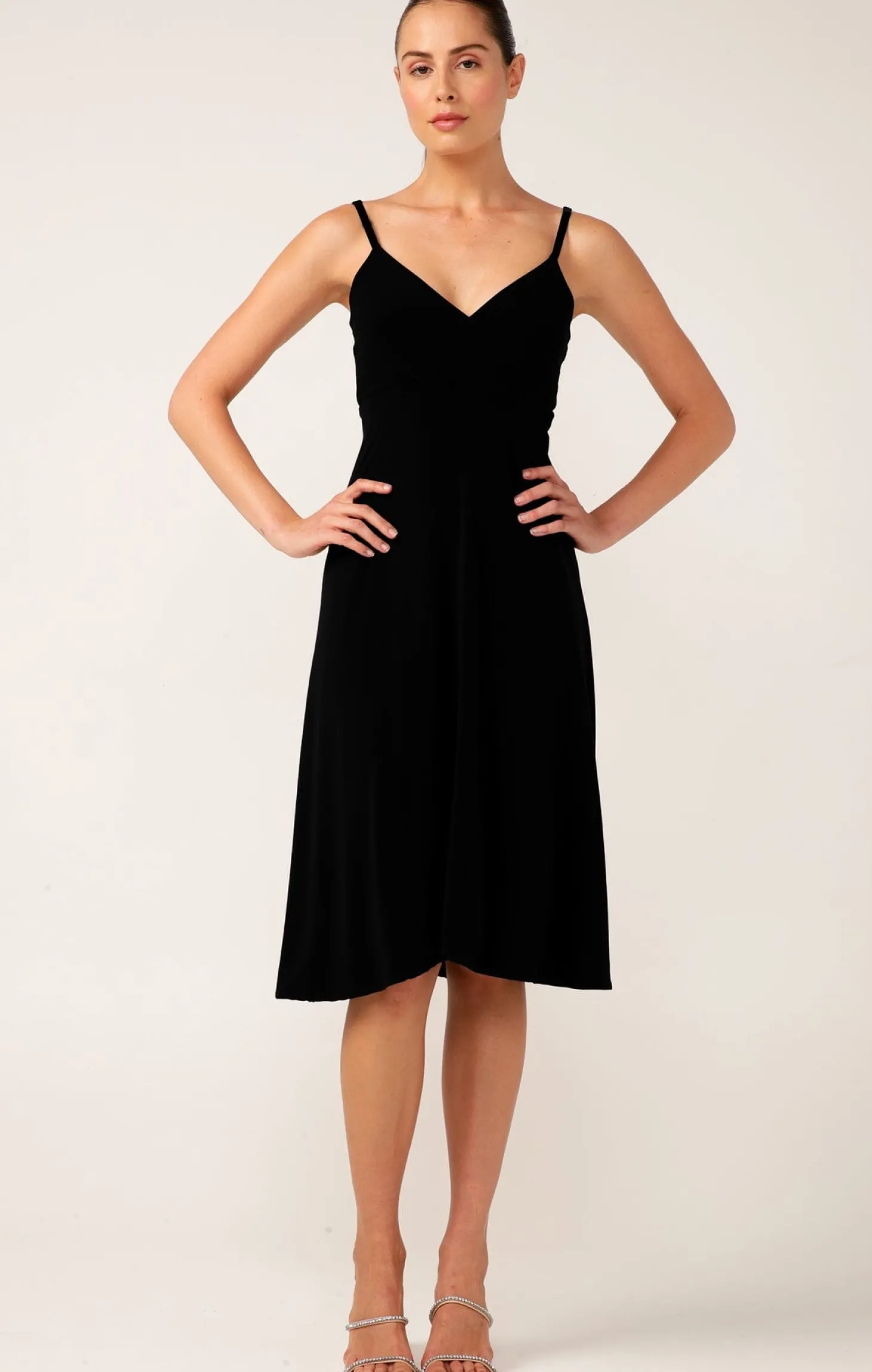 CROSS OVER SLIP DRESS IN BLACK