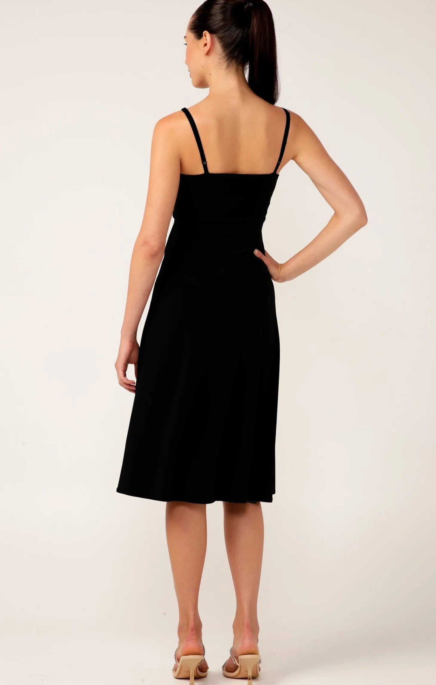 CROSS OVER SLIP DRESS IN BLACK