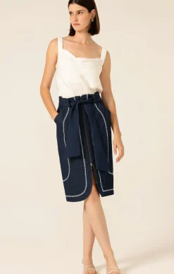 DELRAY EMBROIDERED SKIRT IN DARK DENIM