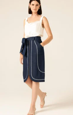 DELRAY EMBROIDERED SKIRT IN DARK DENIM