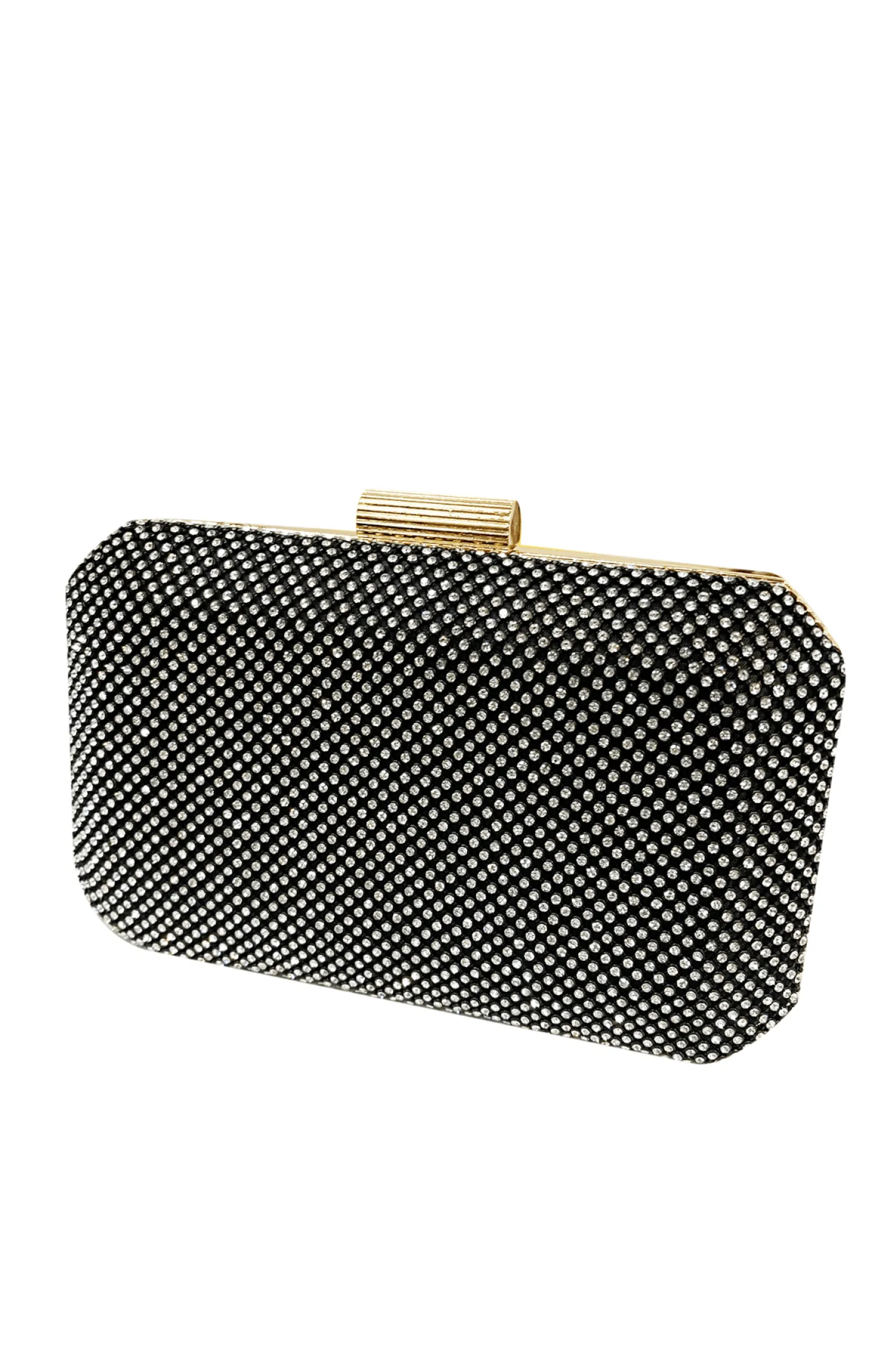 DIAMANTE MESH STRUCTURED CLUTCH IN BLACK