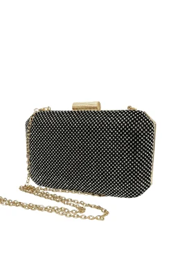 DIAMANTE MESH STRUCTURED CLUTCH IN BLACK