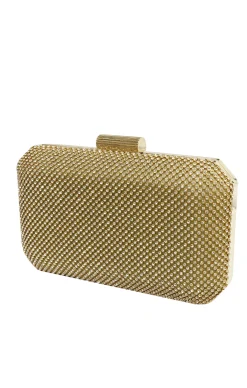 DIAMANTE MESH STRUCTURED CLUTCH IN GOLD