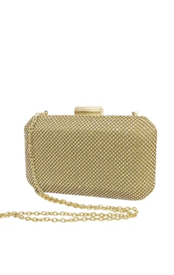 DIAMANTE MESH STRUCTURED CLUTCH IN GOLD
