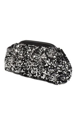 DISCO SEQUIN FRAMED CLUTCH IN SILVER