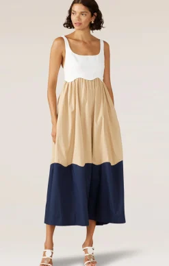 FORMATION SUNDRESS IN WHITE SAND NAVY