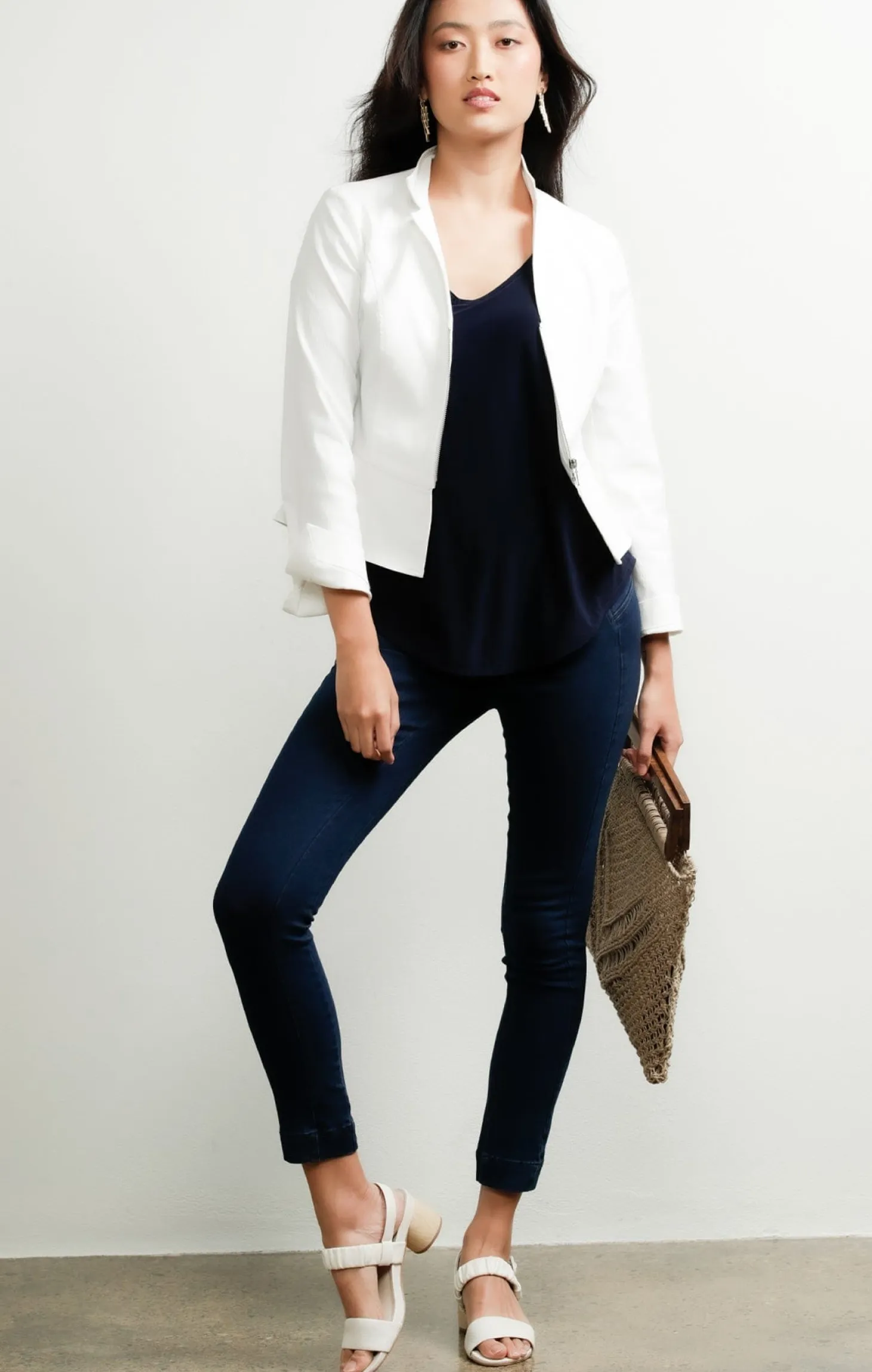 FRONT ZIP PEPLUM JACKET IN WHITE