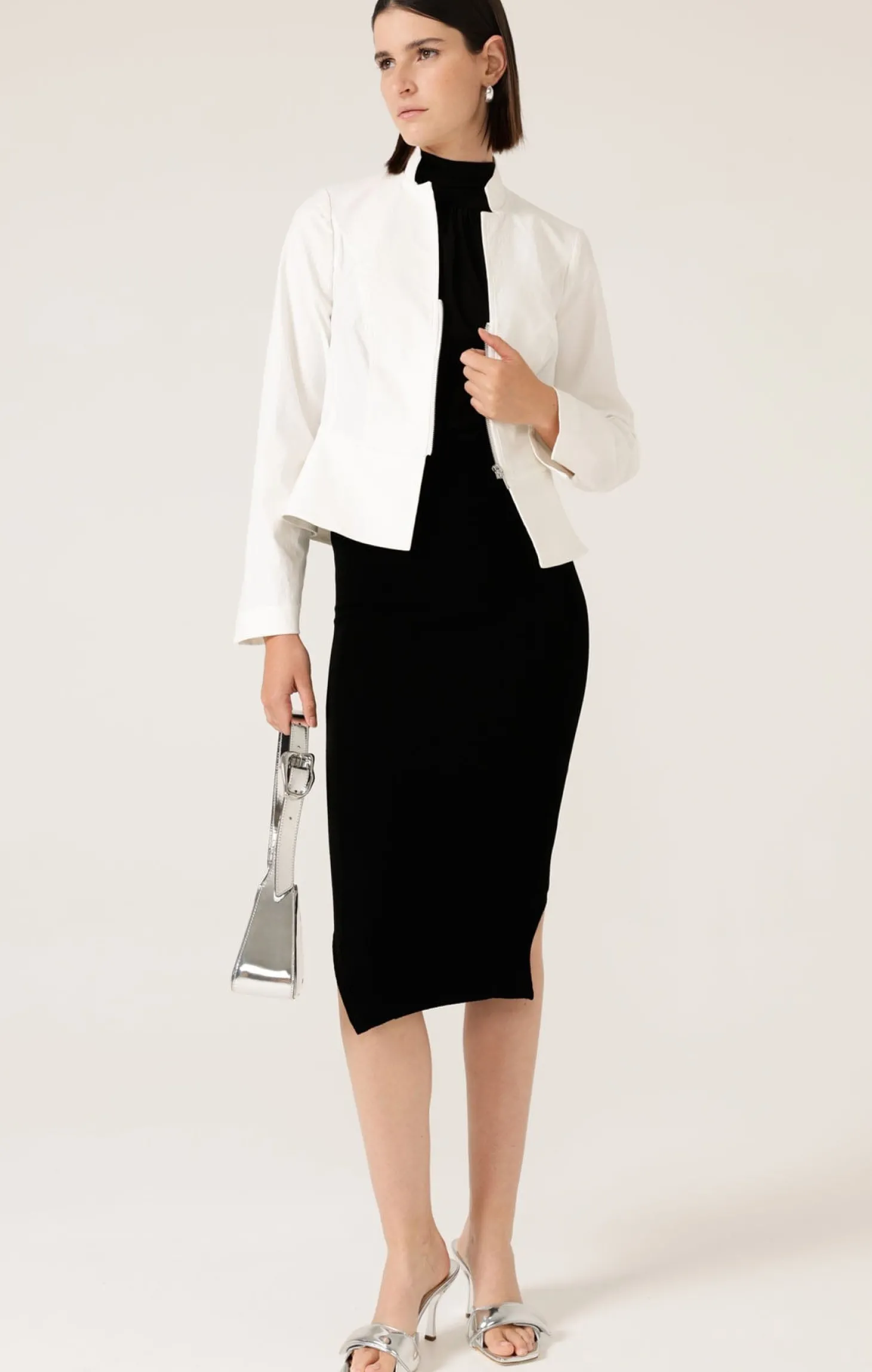 FRONT ZIP PEPLUM JACKET IN WHITE