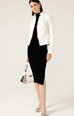 FRONT ZIP PEPLUM JACKET IN WHITE