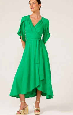 HANWORTH HOUSE WRAP DRESS IN APPLE GREEN