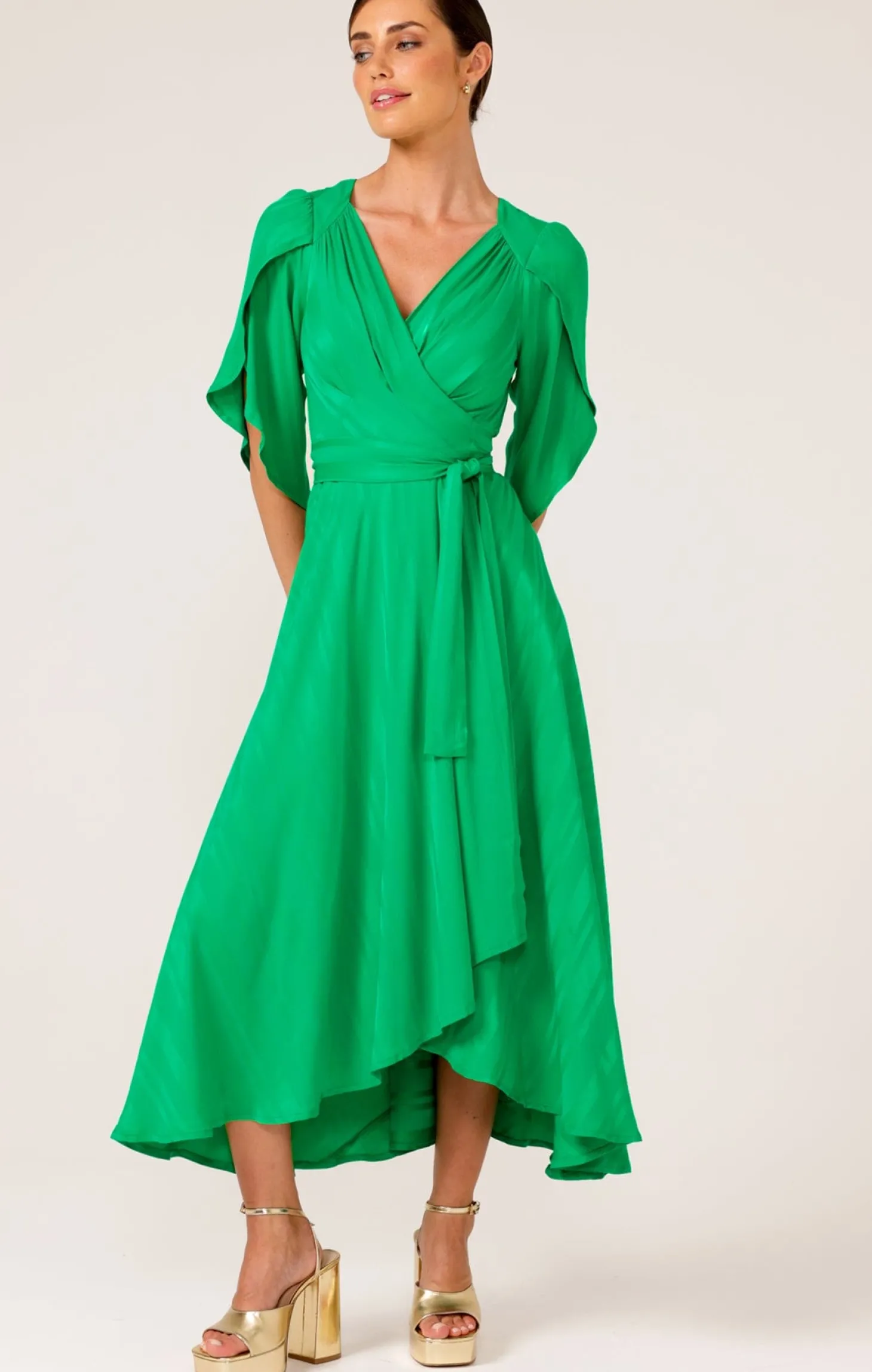 HANWORTH HOUSE WRAP DRESS IN APPLE GREEN