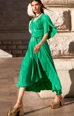 HANWORTH HOUSE WRAP DRESS IN APPLE GREEN
