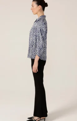 HERRINGBONE BLOUSE IN NAVY WHITE CHECK