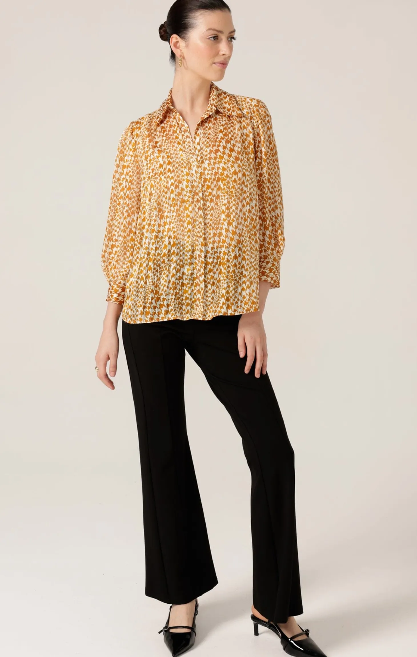 HERRINGBONE BLOUSE IN TOFFEE CREAM CHECK