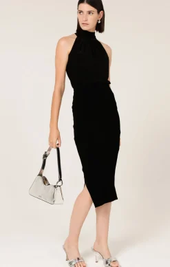 HIGH NECK TIE TOP IN BLACK