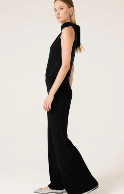HIGH NECK TIE TOP IN BLACK