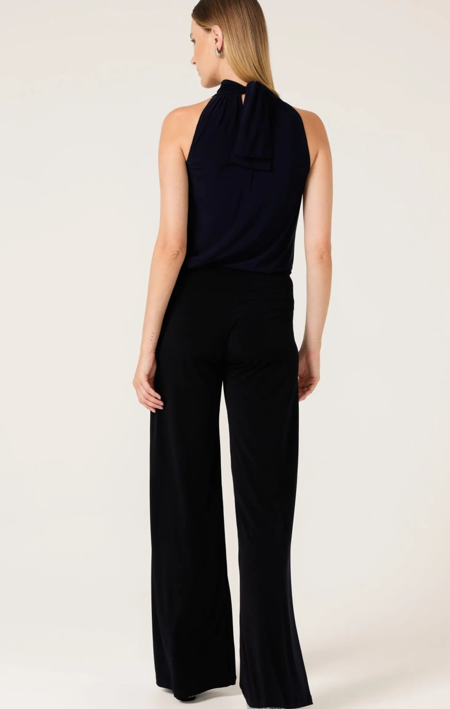 HIGH NECK TIE TOP IN NAVY