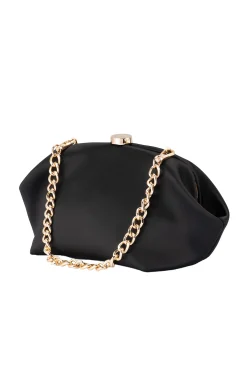 KARINA SATIN CLUTCH IN BLACK