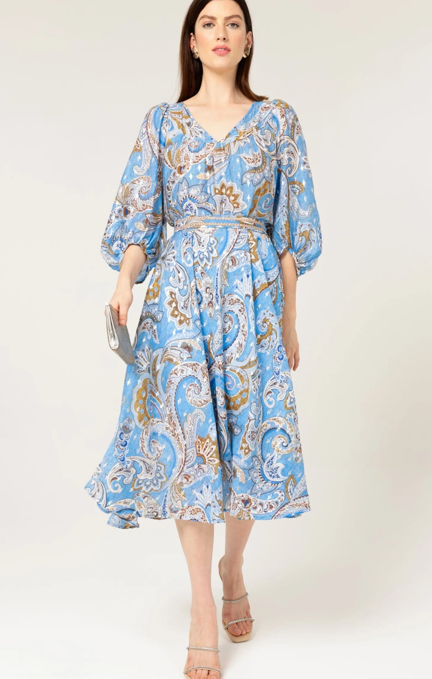LOS PADRES DRESS IN SKY BLUE PAISLEY