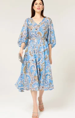 LOS PADRES DRESS IN SKY BLUE PAISLEY