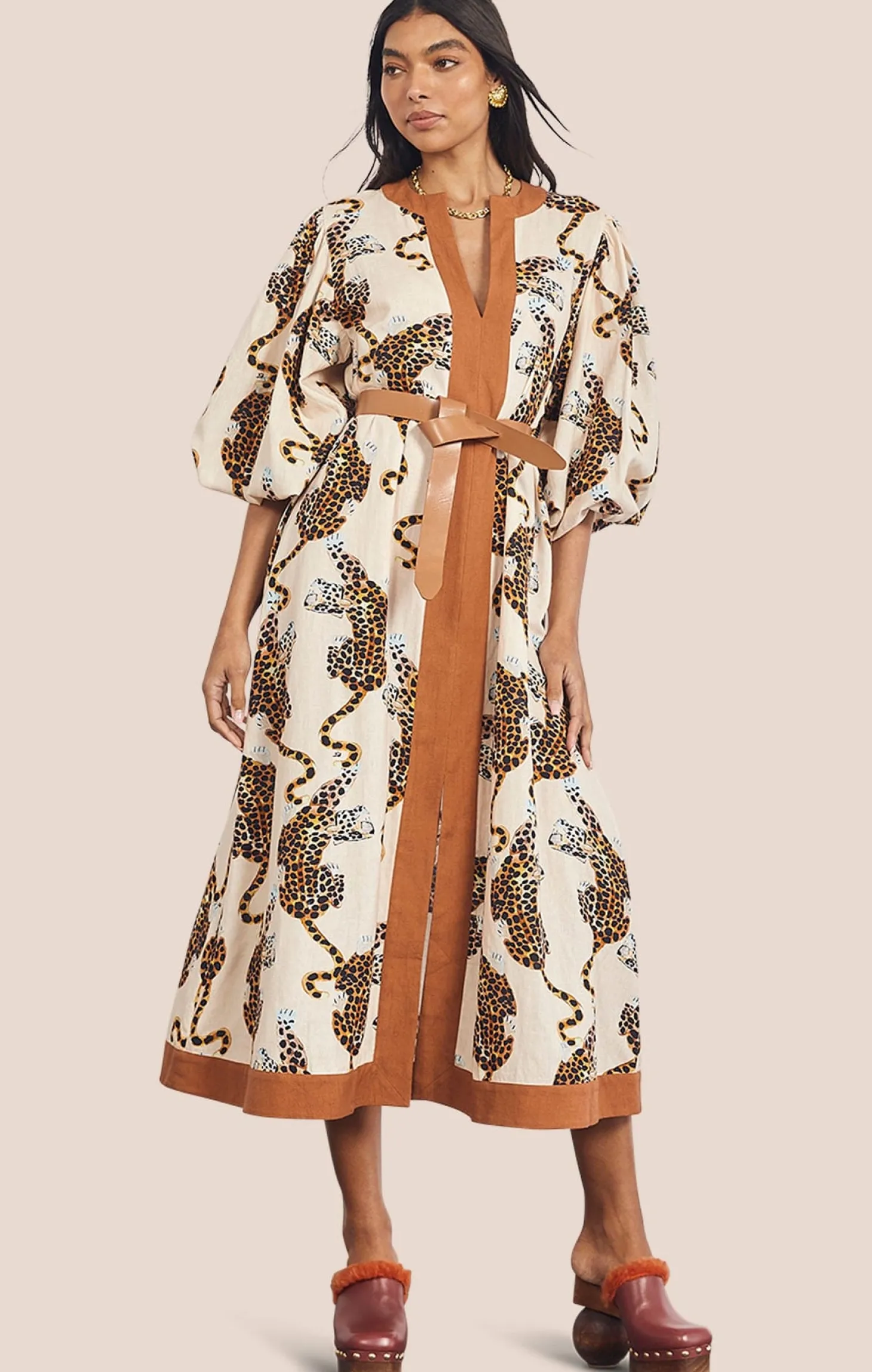 LOTTIE LEOPARD KAFTAN MIDI DRESS