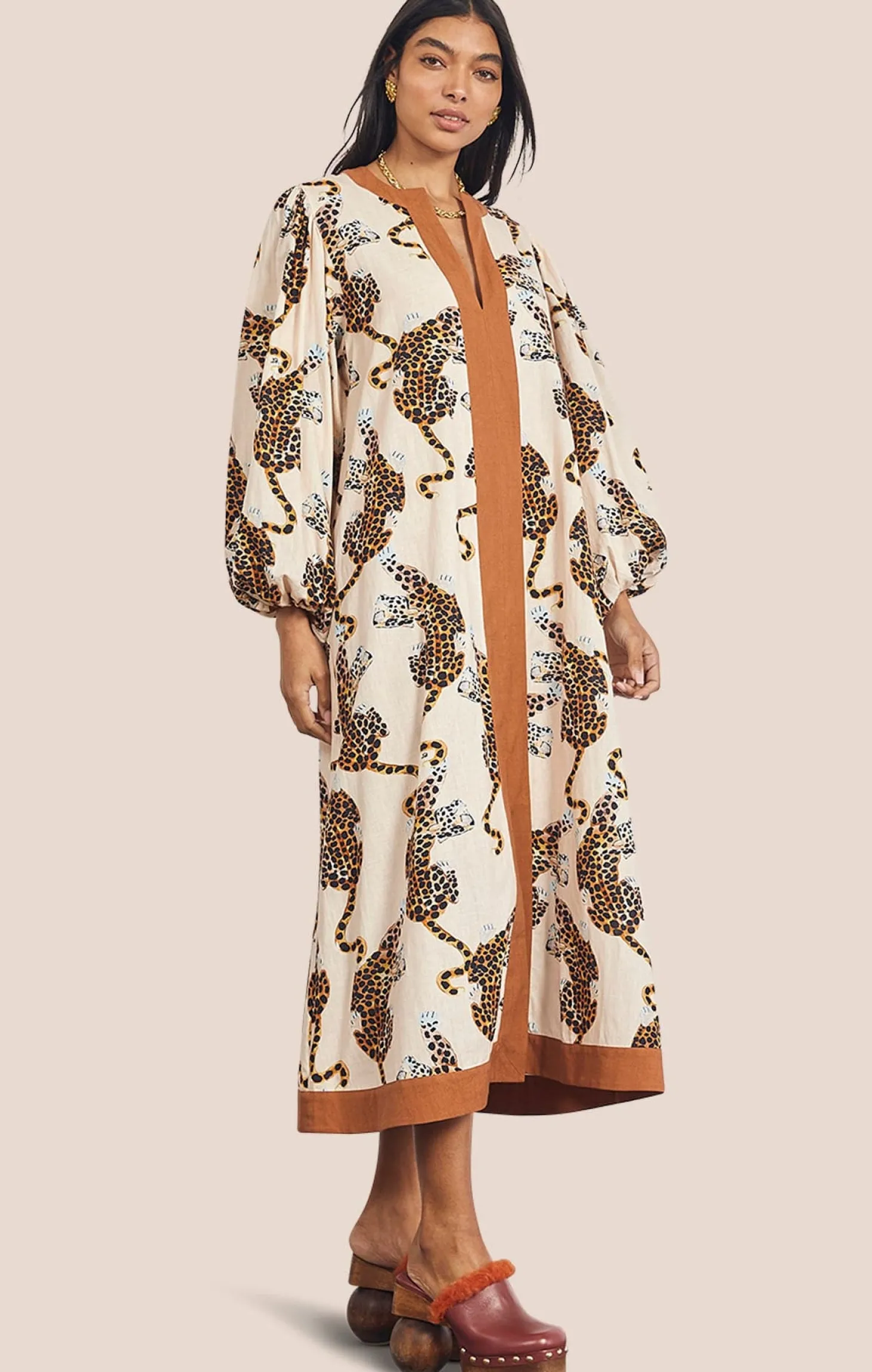 LOTTIE LEOPARD KAFTAN MIDI DRESS