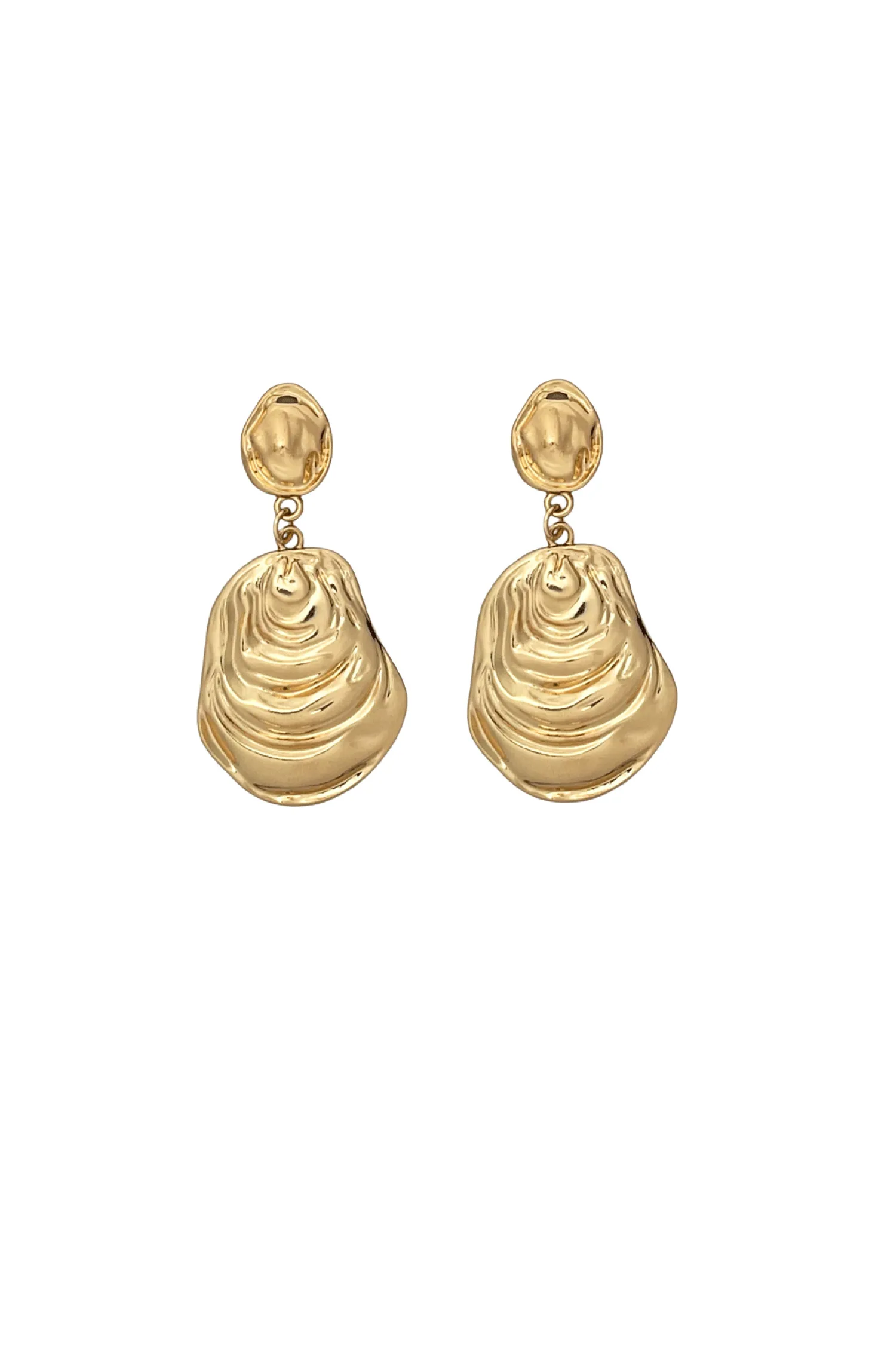 METAL OYSTER DROP EARRING IN GOLD